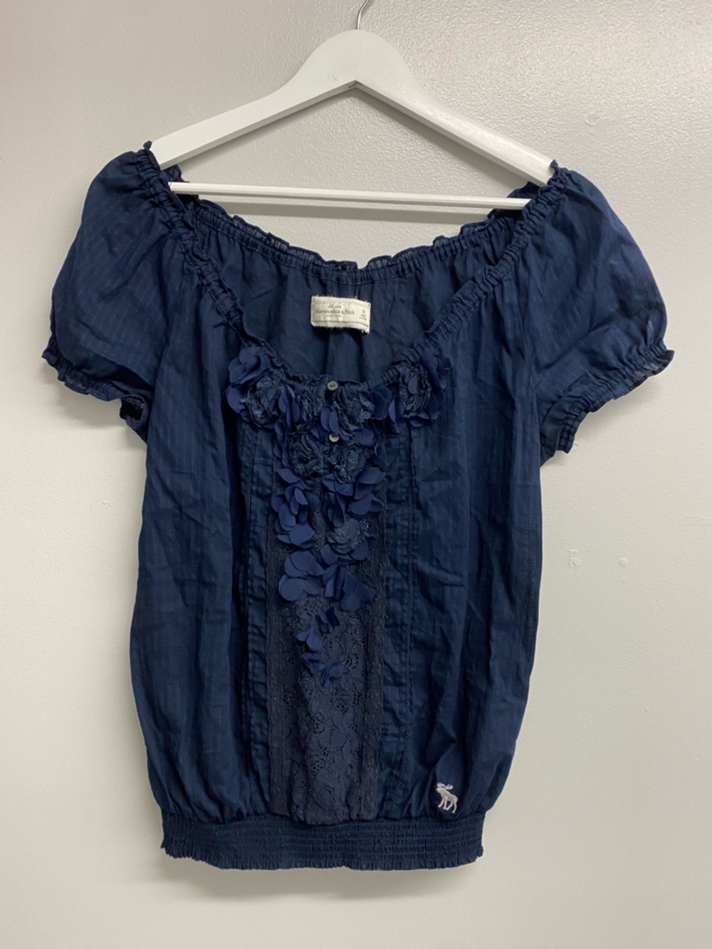 Abercrombie & Fitch Navy Blue Floral Peasant Blouse